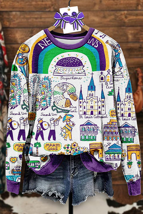 Vintage Mardi Gras Print Sweatshirt