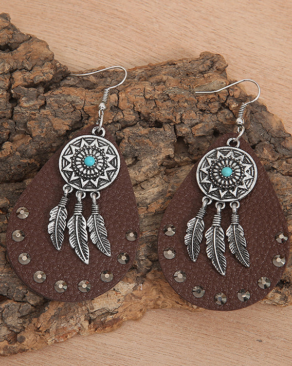 Leather Feather Earrings