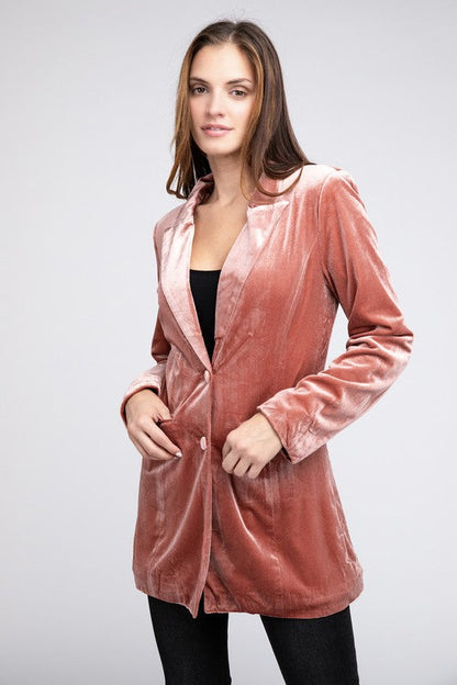 Shiny Velvet Peak Lapel Single Blazer choice of colors