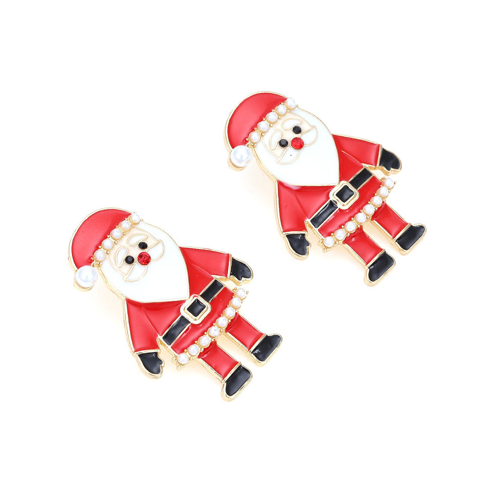 Multi Colored Rhinestone Santa Claus Earrings