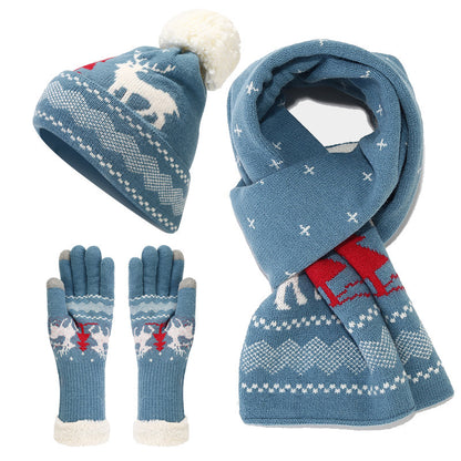 Unisex Christmas Warm Hat Gloves Scarf Knitted Set