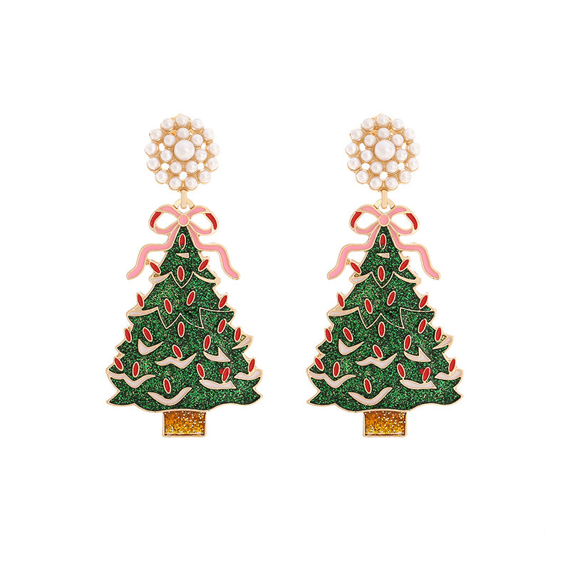 Fashion Bow Rhinestone Christmas Tree Earrings