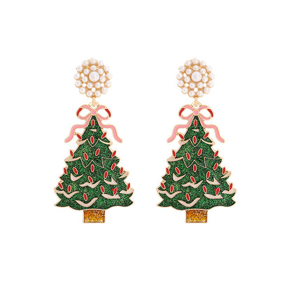 Fashion Bow Rhinestone Christmas Tree Earrings