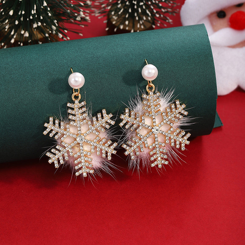 Cute Christmas Pearl Snowflake Earrings