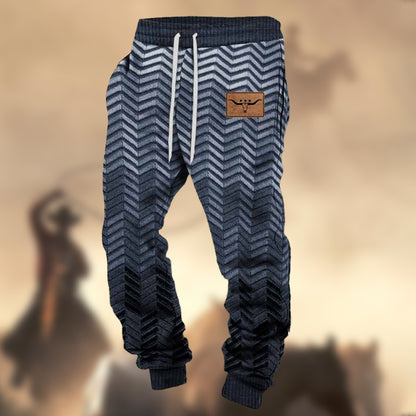 Men's Retro Western Longhorn Logo Casual Drawstring Terry Cloth Daily Sports Sweatpants