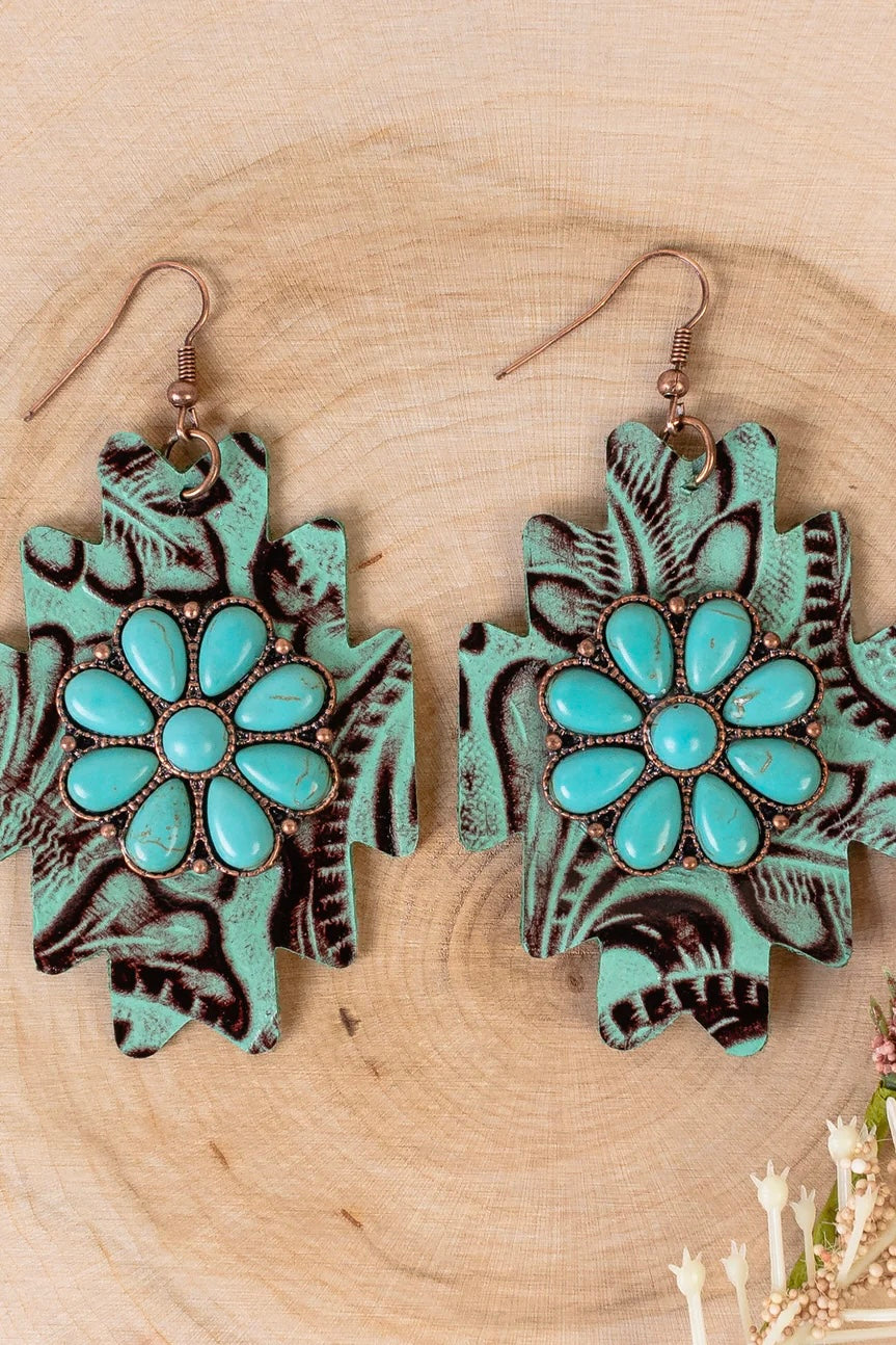 Turquoise Tooled Concho Earrings