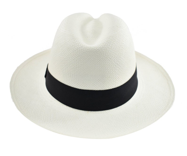 Genuine Panama Hat - Custom Band Color - Classic Summer Fedora - White Toquilla Straw - Handwoven in Ecuador - EA - HatBox Included