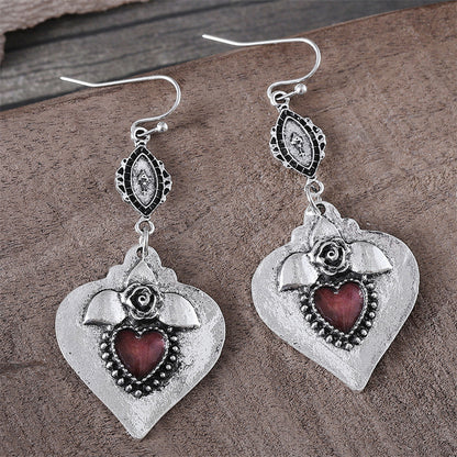 Carved Rose Heart Gemstone Earrings