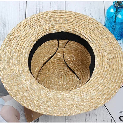 New Summer Women's Boater Beach Hat Wide side Female Casual Panama Hat Lady Classic Flat Bowknot Straw Sun Hat Women Fedora