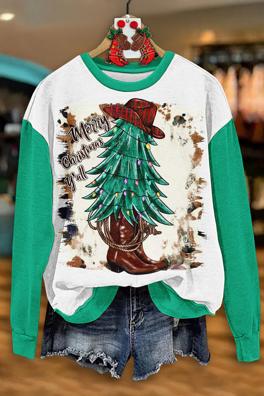 Vintage Boots Christmas Tree PrintSweatshirt