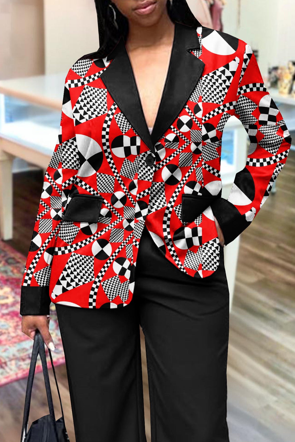 Classic Geometric Print Blazer