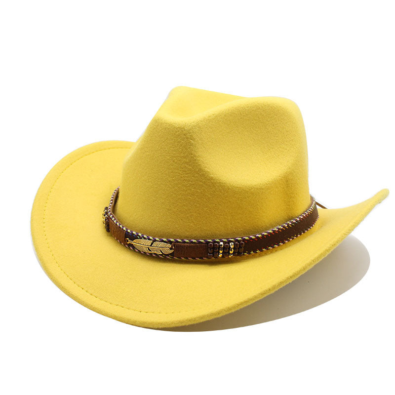 Men's Vintage Western Cowboy Hat Knight Woolen British Felt Hat