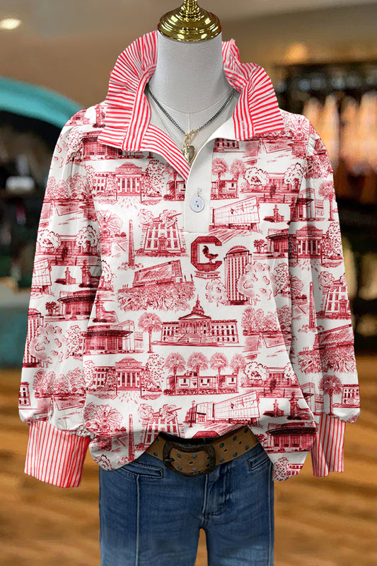 Cute Gameday Carolina Gamecocks Print Puff Sleeve Blouse