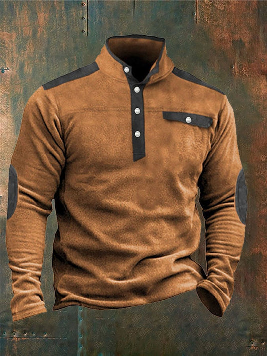 Men's Retro Western Stand Collar Long Sleeve Top