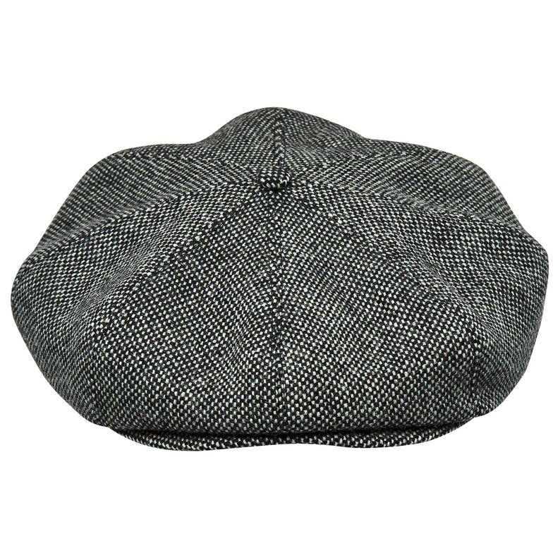 PEAKED CAPS - WOOL Genuine Scottish Harris Tweed 8 Panels Man Cap BLACK-WHITE