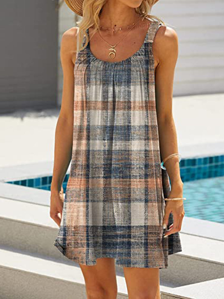 Vintage Plaid Graphic Print Mini Dress