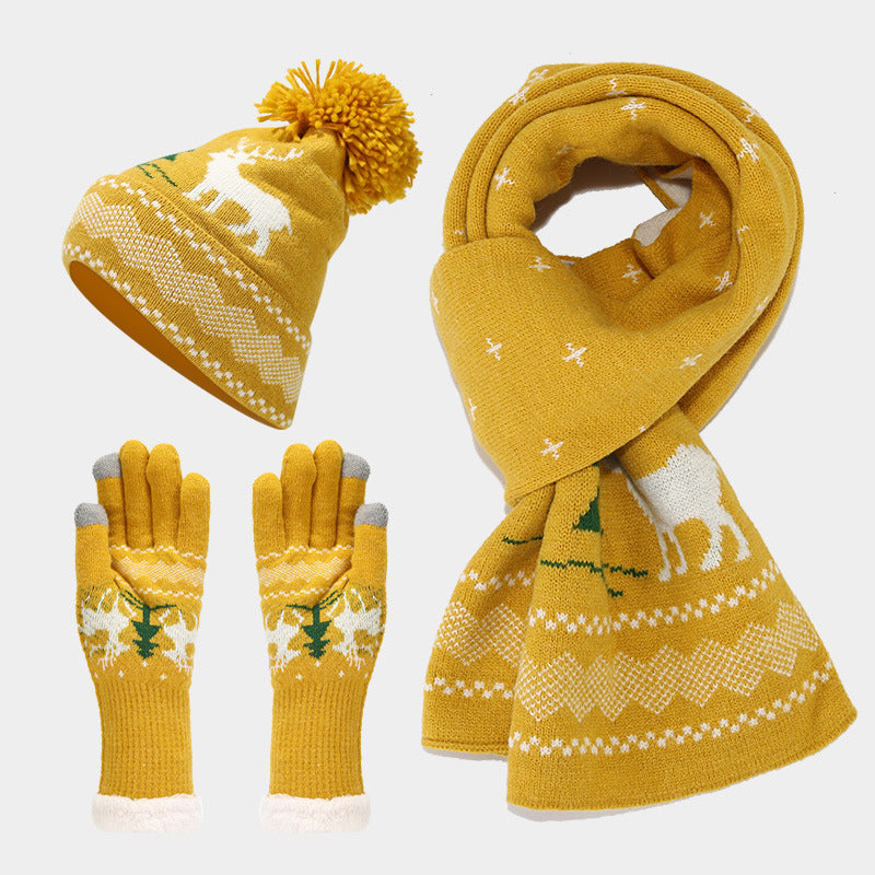 Unisex Christmas Warm Hat Gloves Scarf Knitted Set