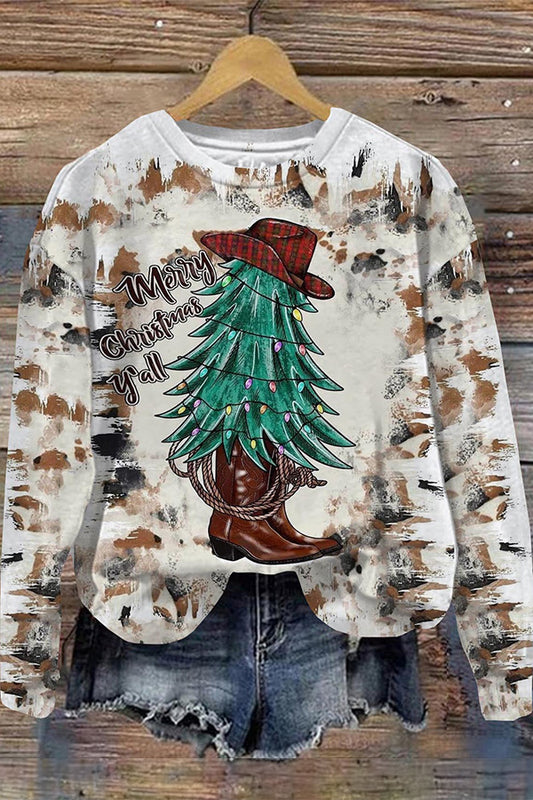 Christmas Tree Print Round Neck Sweatshirt