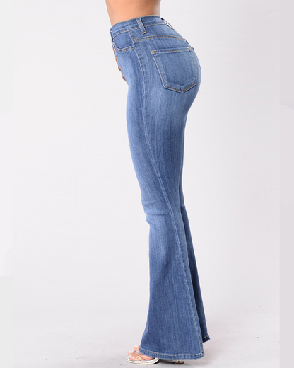 Slim Fit High Waisted Butt Lifting Denim Bell Bottoms