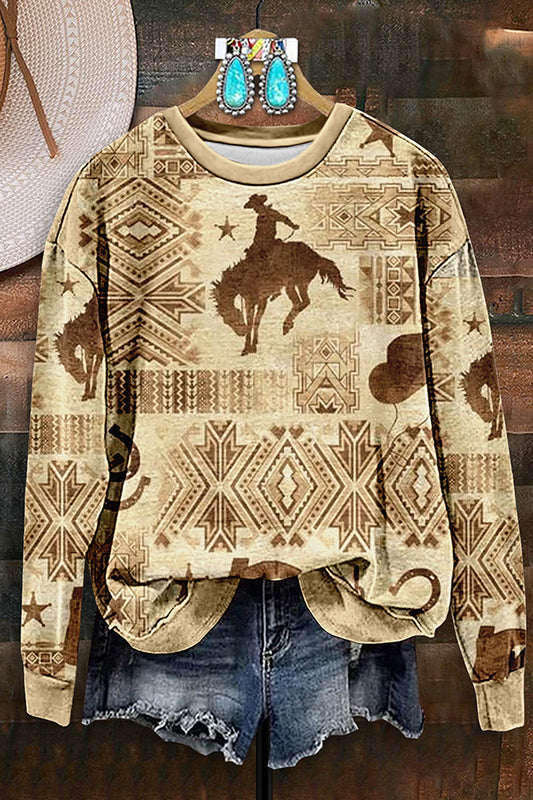 Retro Western Aztec Print Sweatshirt