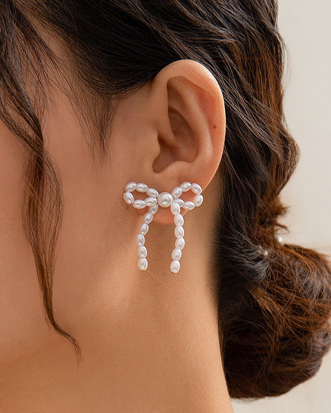 Bow French Tassel Stud Earrings