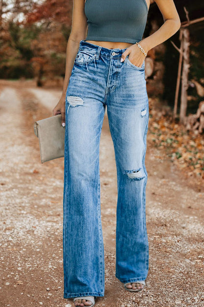 Washed Distressed High Waist Jeans