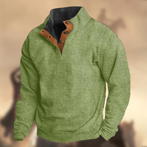 Men's Casual Retro Cashmere Stand Collar Button Sweatshirt