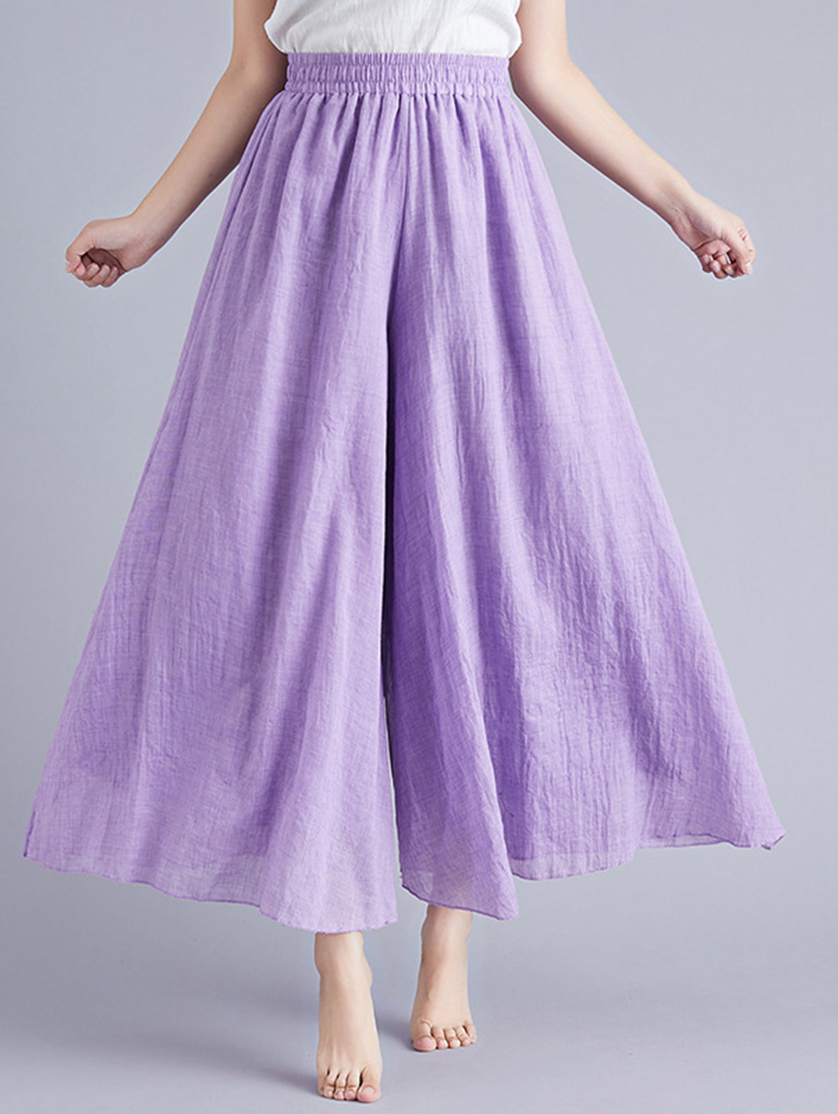 Casual Solid Elastic High Waist Wide Leg Pants