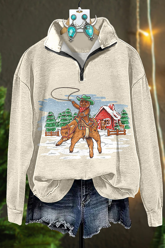 Western Christmas Gingerbread Man Zip Sweatshirt