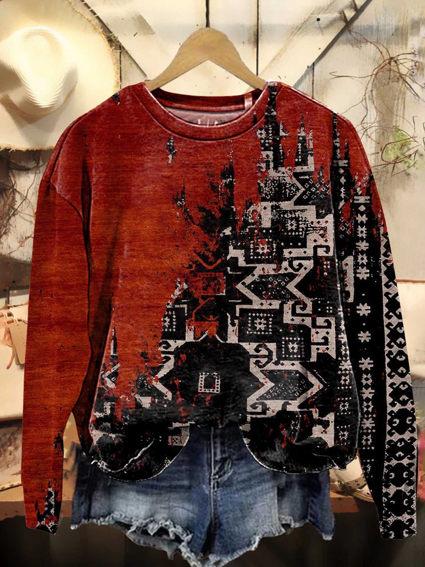 Retro Ethnic Pattern Casual Sweatshirt