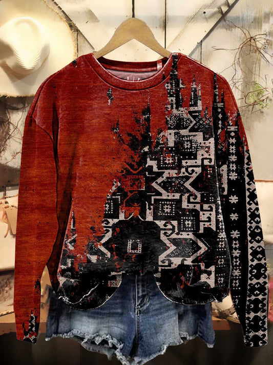 Retro Ethnic Pattern Casual Sweatshirt