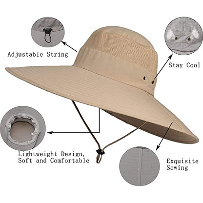 Leotruny Super Wide Brim Bucket Hat UPF50+ Waterproof Sun Hat for Fishing Hiking Camping Army Green