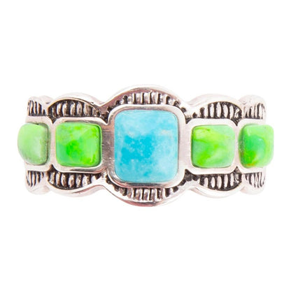 Zion Blue and Lime Green Turquoise Sterling Silver Ring