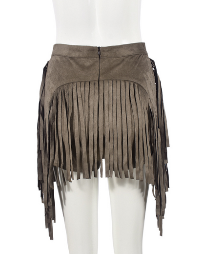 Wrap Buttocks Tassels Velour Shorts Dress