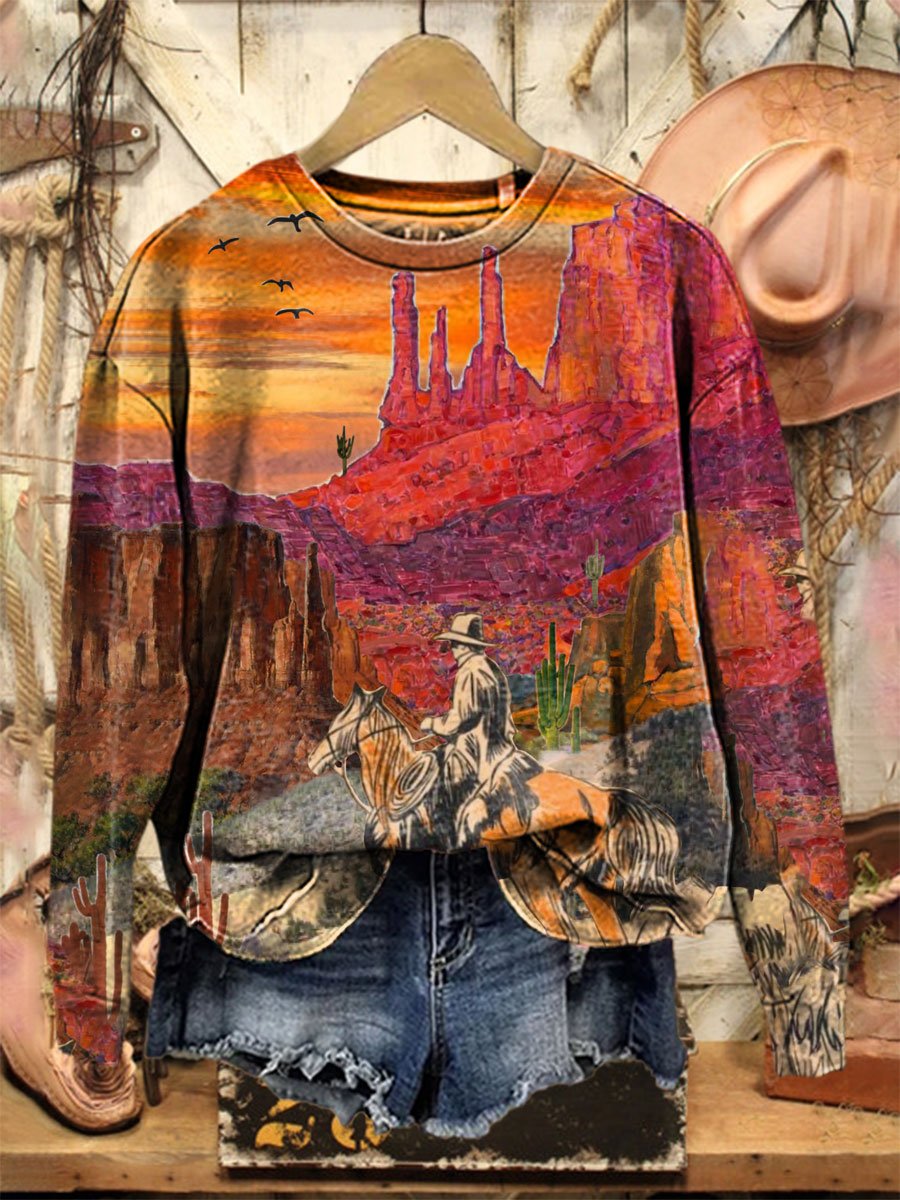 Vintage Print Casual  Sweatshirt