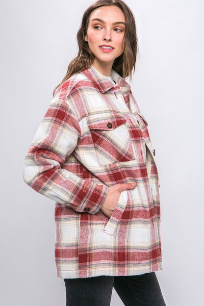 Plaid Button Up Jacket with Sherpa Lining choice of colors