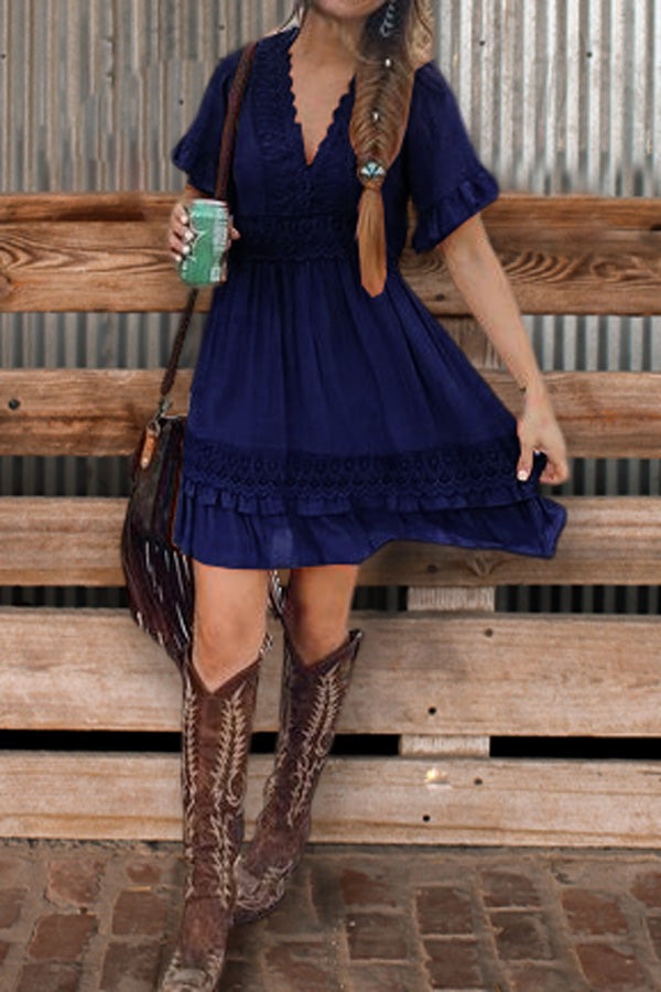 Casual Lace Ruffle Dress