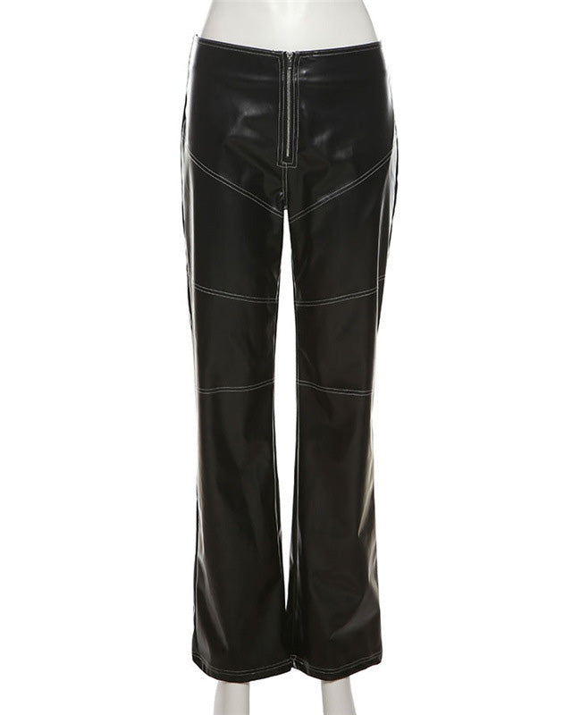 Slim Fit Zipper Pu Trousers