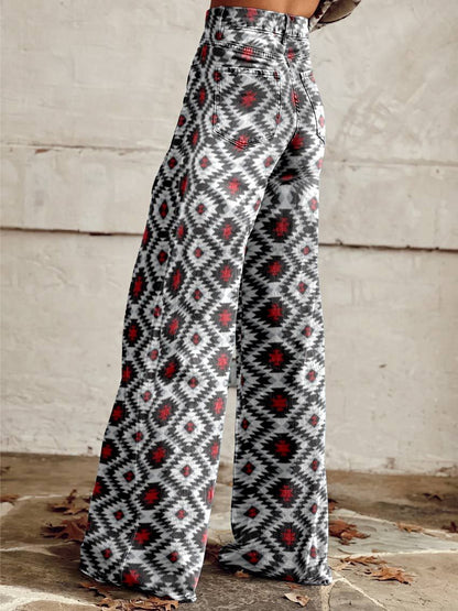 Women's Aztac Geometry Print Casual Wide Leg Pants