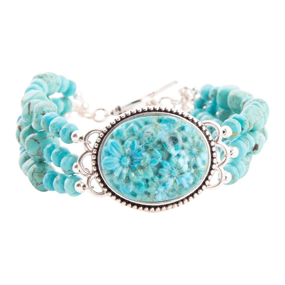 Barse Carved Blue Turquoise and Sterling Silver Toggle Bracelet