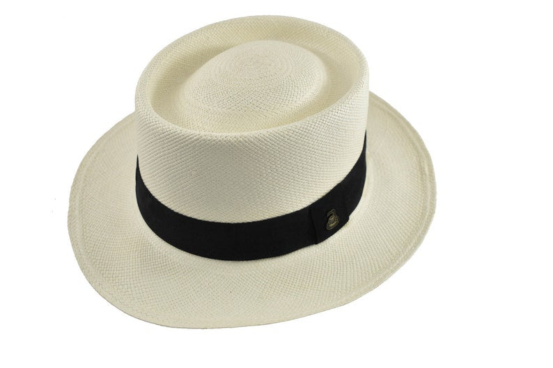 White Oval Crown | Black Band | Genuine Panama Hat | Toquilla Straw | Handwoven in Ecuador - EA - HatBox Included