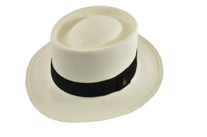 White Oval Crown | Black Band | Genuine Panama Hat | Toquilla Straw | Handwoven in Ecuador - EA - HatBox Included