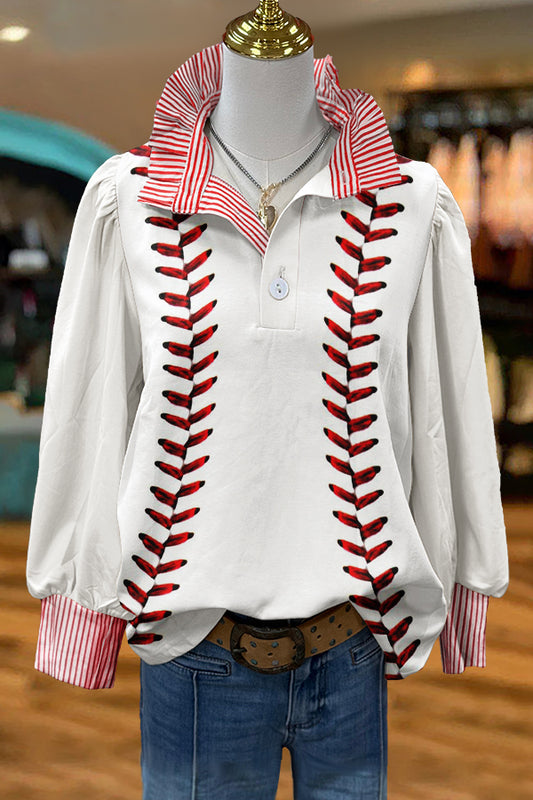 Gameday Baseball Print Puff Sleeve Blouse