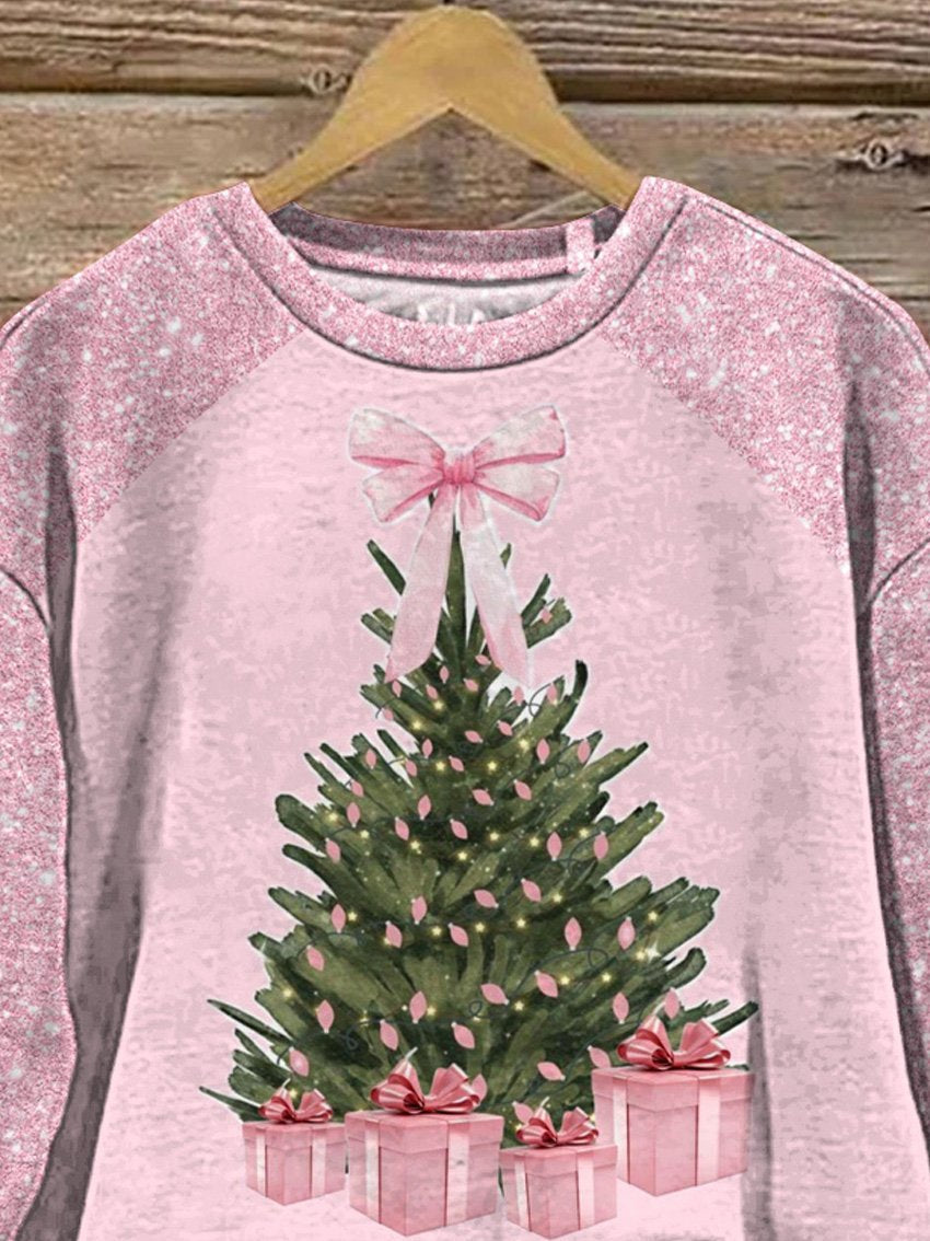 Lovely Watercolor Christmas Tree Art Printed Casual  Sweatshirt