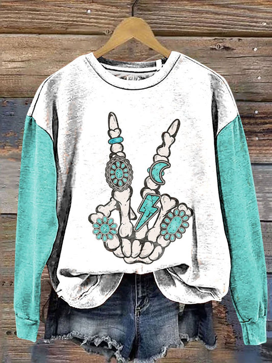 Vintage Western Hand Bone Jewelry Art Print Casual Sweatshirt