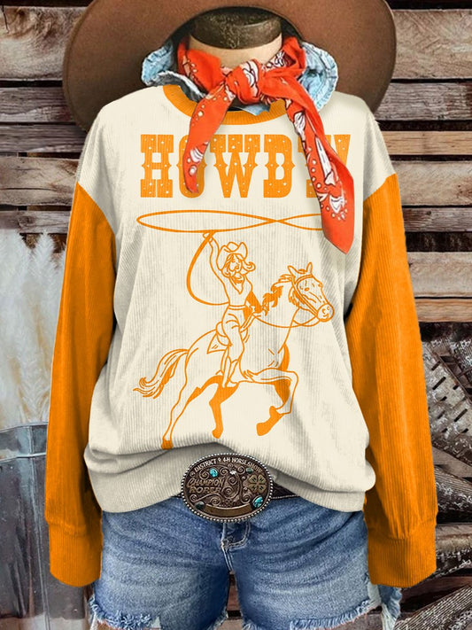 Women's Vintage Cowgirl Art Print Corduroy Sweatshirt