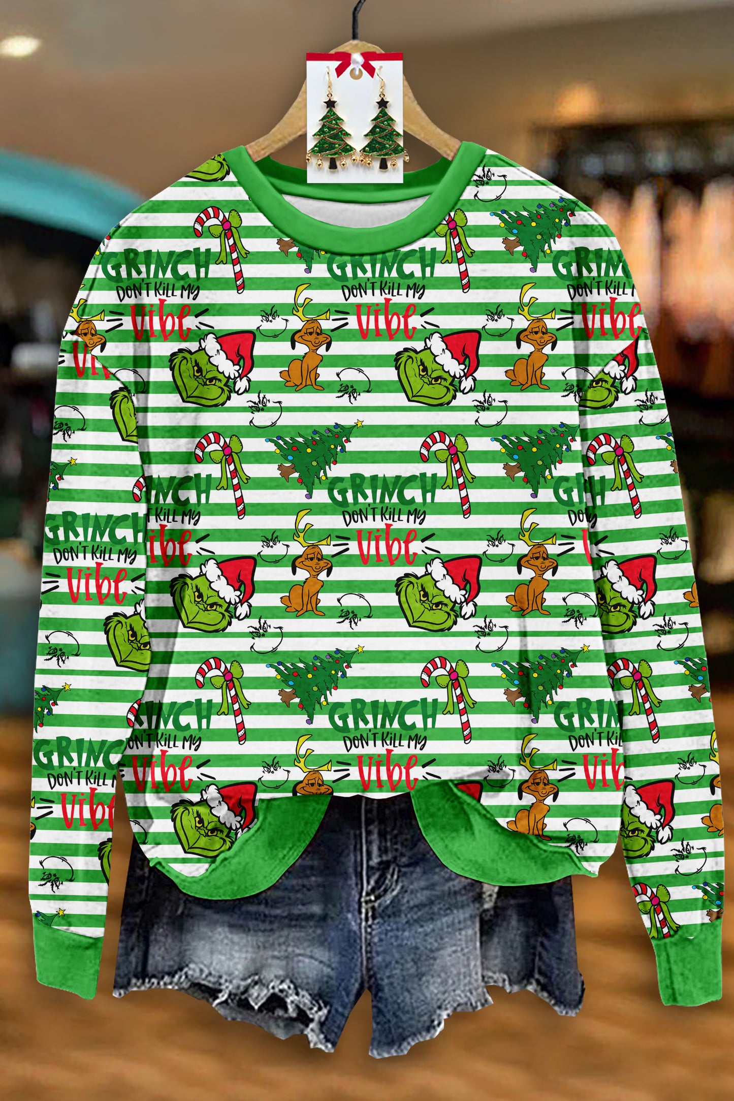 Classic Christmas Grinch Stripe Print Sweatshirt