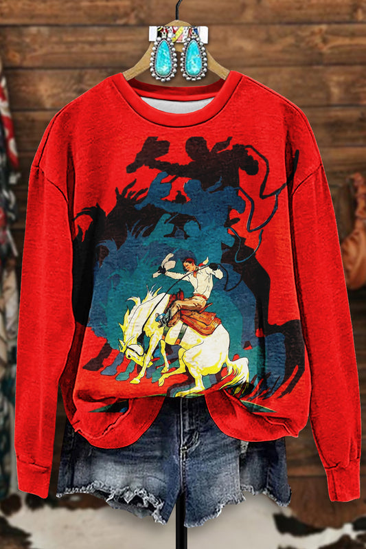 Vintage Western Rodeo Print Sweatshirt