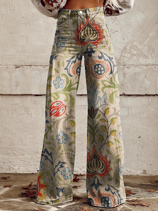 Women's Retro Ethnic Print Casual Wide Leg Pants