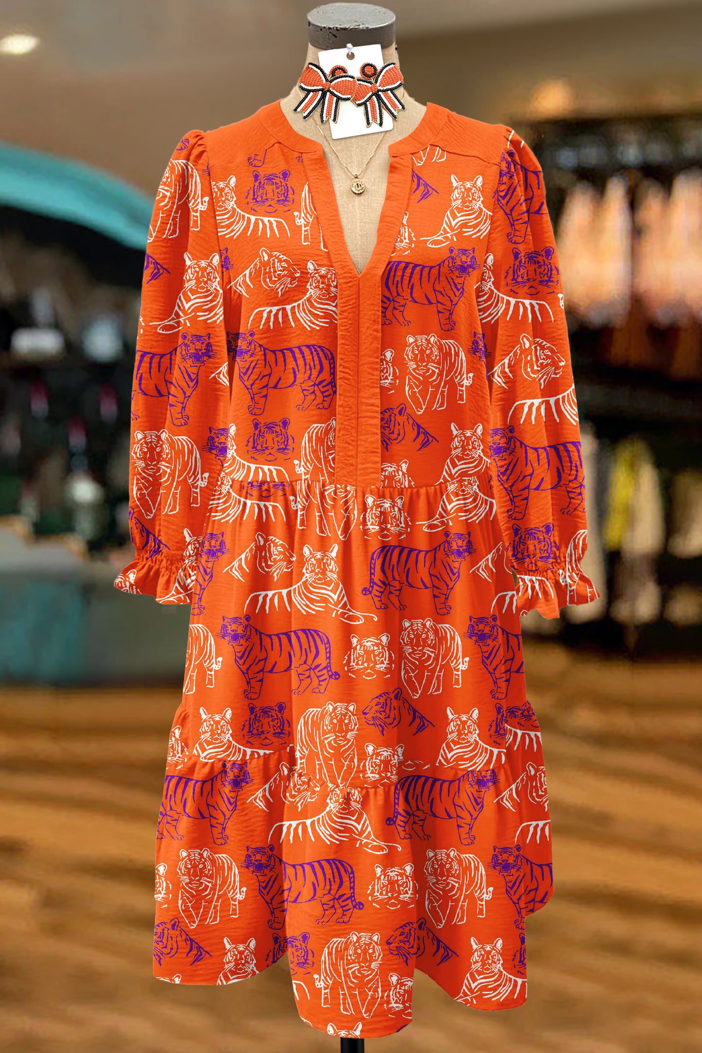 Classic Clemson Tigers Print Textured Dress